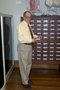 100_5764 Larry Carr doing research at the card catalog.