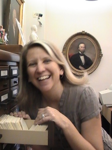 Heather Fox Special Collections Assistant Heather Fox working with the card catalog