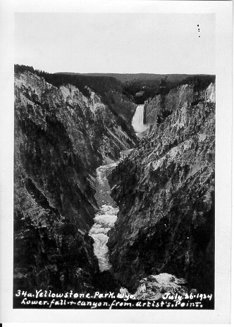 TC-10166 Canyon of the Yellowstone with the Lower Falls of the Yellowstone in the distance, July 26, 1924