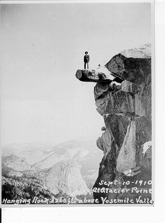 Yosemite National Park Hanging Rock at Glacier Point, 3,200 ft. above Yosemite Valley, Sept. 10, 1910