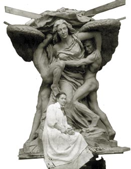 Enid Yandell with the Carrie Brown Memorial Fountain in her Paris studio, circa 1899-1900.