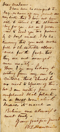 Hawkins to Lucy Tucker, March 1864. Written on the back of his poem "A Prisoners Dream." 