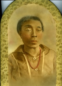 Portrait, possibly of Margaret Smith as an adult, mounted to a gold plate possibly used for a funeral.