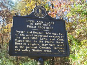 Historical marker honoring the Field Brothers of the Lewis and Clark Expedition. It is located in the Jefferson County Memorial Forest in the general area where they grew up. Photo: Jim Holmberg