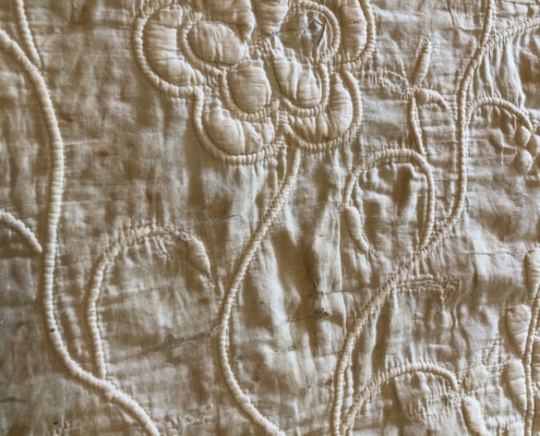 Corded Whitework Quilt Unidentified member of the Owsley family 1790-1815, Lincoln County, Kentucky Cotton and flax Filson Museum Collection [2021.20.1]