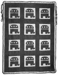 "Grand Old Party Quilt," 1980. Made by Charlotte Christiansen Bass. This quilt can be found on page 62 of "The Political and Campaign Quilt."