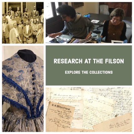 Images of Filson Collections and people doing research at the Filson