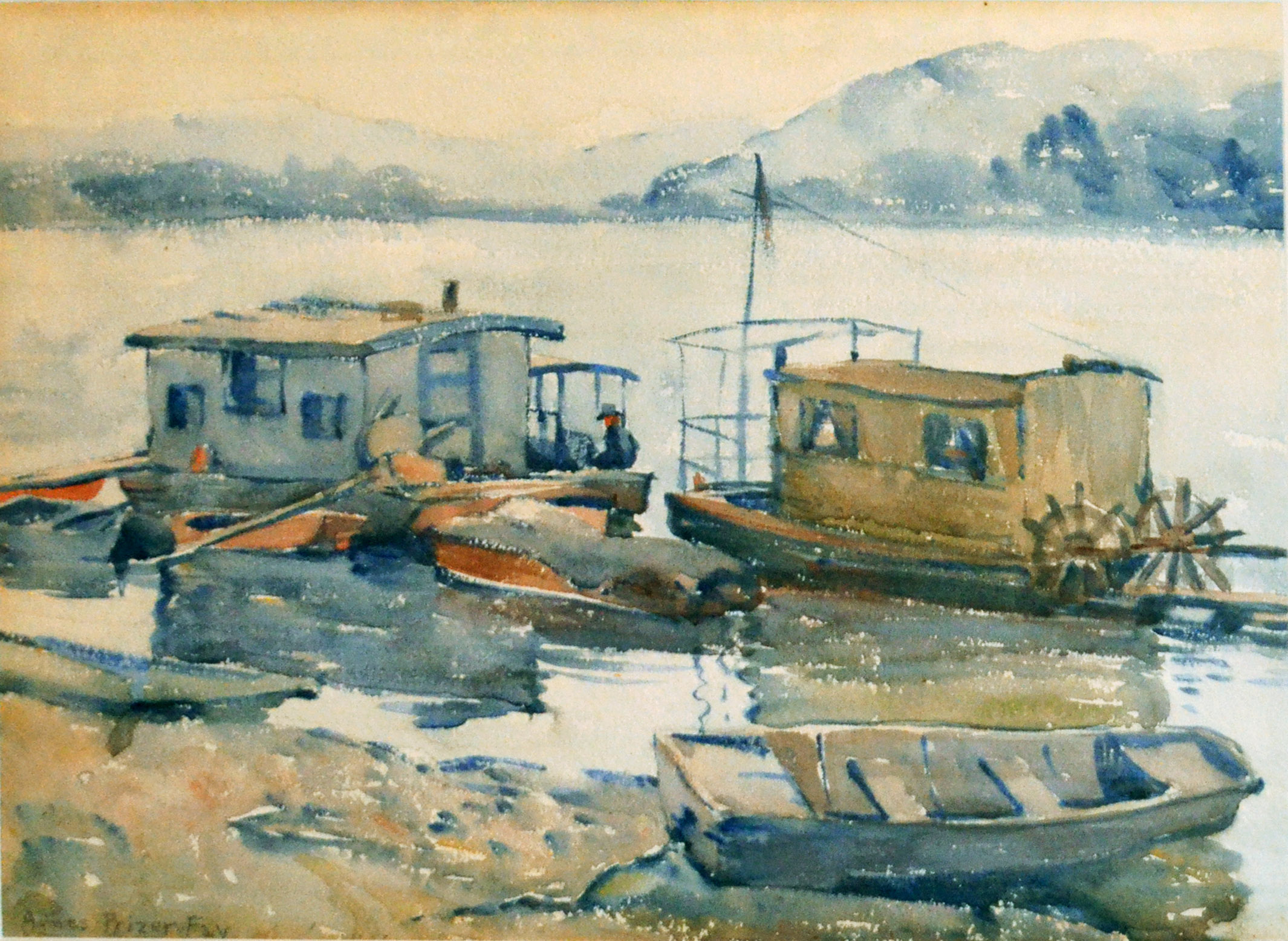 Watercolor of shantyboats by Alice Prizer Fay