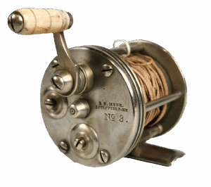 Photograph of a fishing reel.