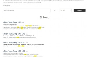 This is a screen shot of the search results using the Manuscript Virtual Card Catalog search engine for "Allison, Young Ewing".