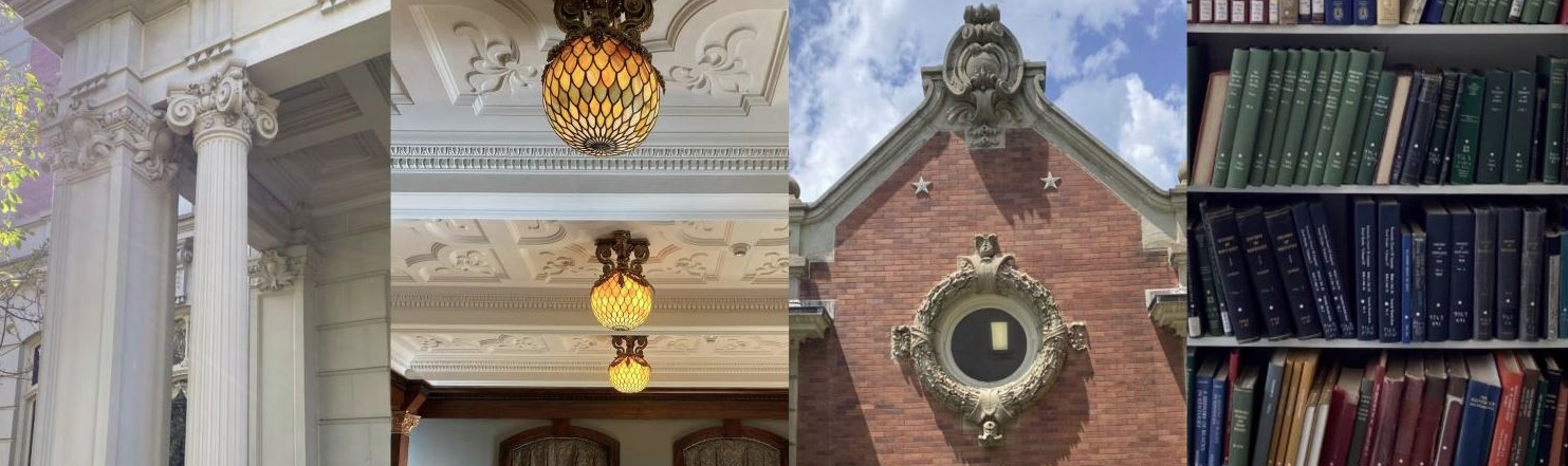 Images of the Filson Historical Society. Including architectural details, books, and lighting.